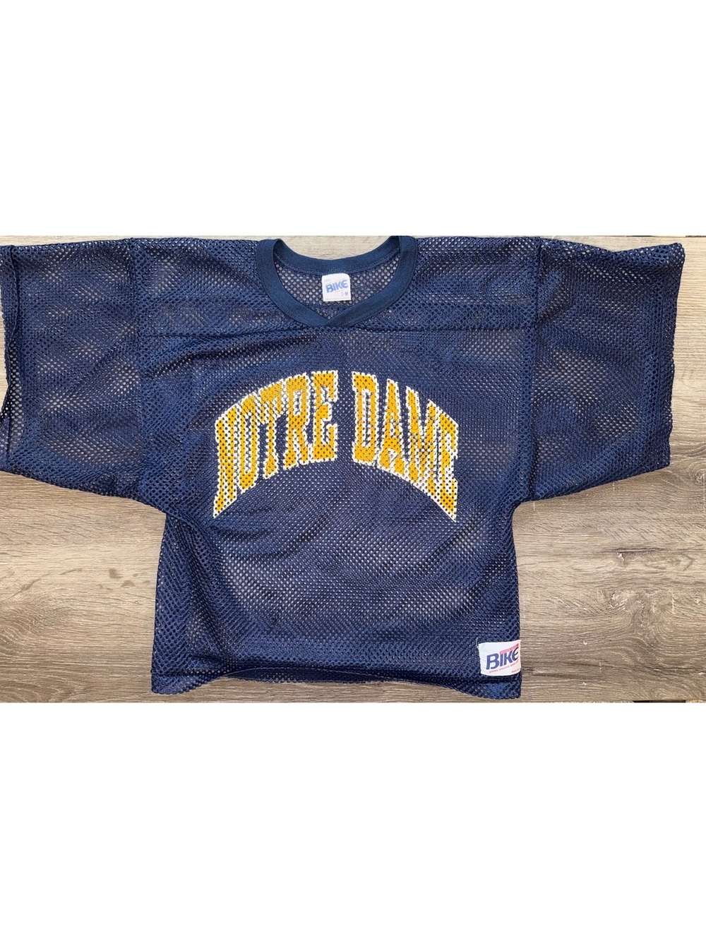 Vintage 80s BIKE Notre Dame Fighting Irish Mesh Football Jersey S/M USA Navy